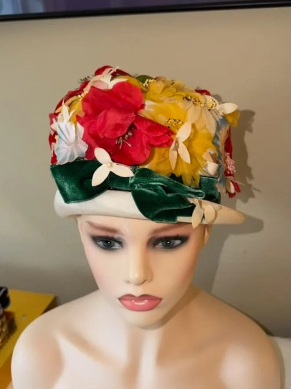 Vintage 1960 Frank Olive Handmade Flowered Hat
